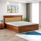Sheesham Wood King Size Box Storage Bed Home Wooden Double Bed Cot Palang for Living Room and Hotels