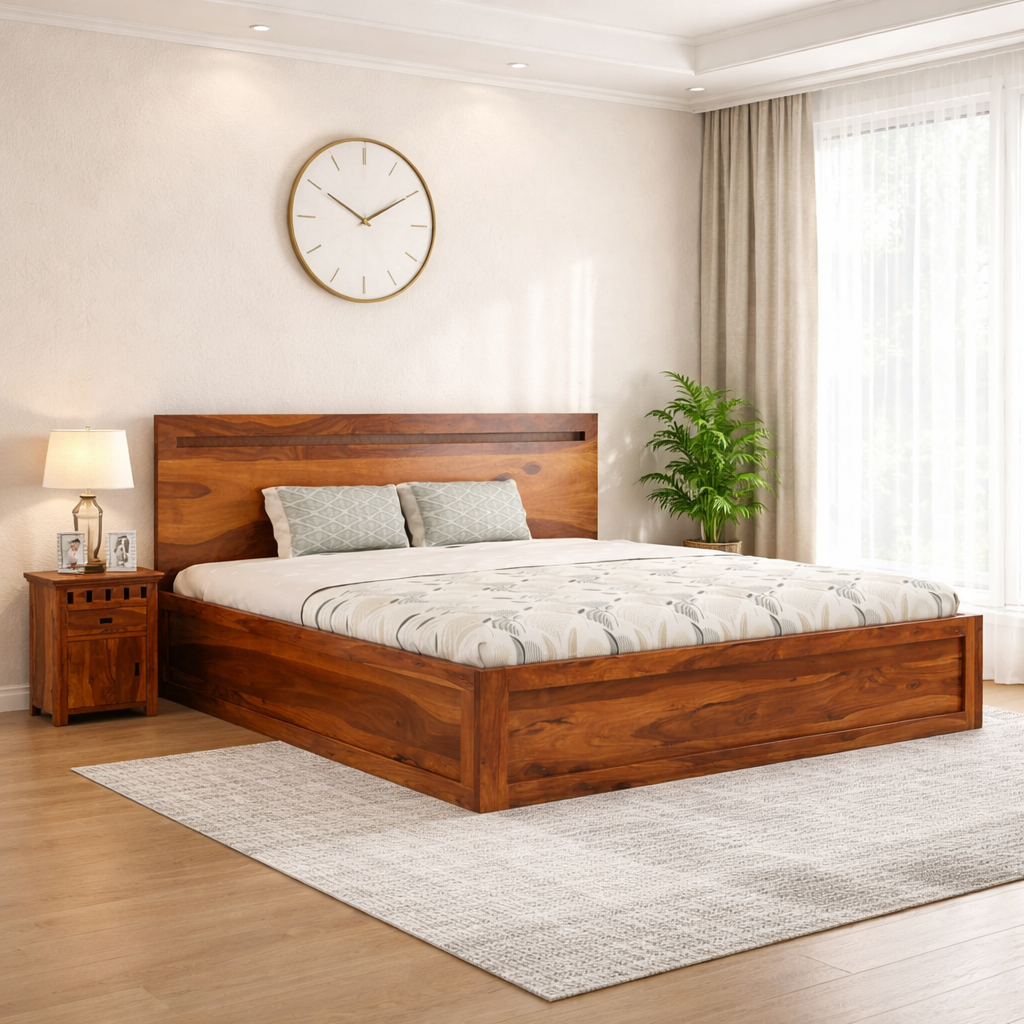 Sheesham Wood King Size Cane Bed with Storage | 1 Year Warranty | Wooden Double Bed Cot Palang for Bedroom & Living Room Furniture