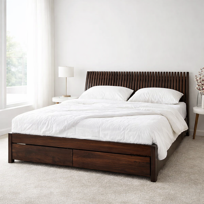 Sheesham Wood Queen Size Bed with Storage for Bedroom Living Room Home Hotel Wooden Double Bed Cot Palang Furniture