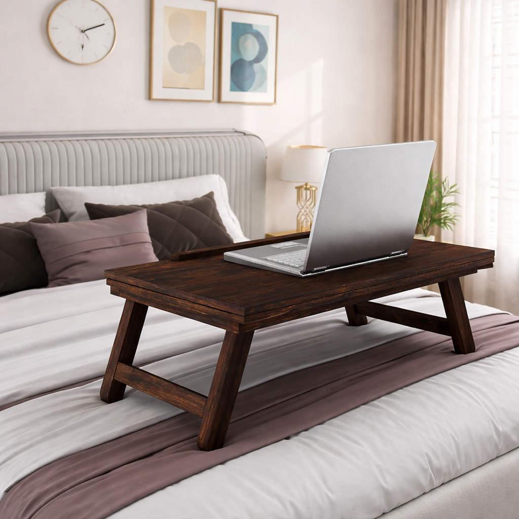 Sheesham Wood Rectangle Laptop Desk and Study Table | Solid Wooden Adjustable and Foldable Design Table for Home and Office