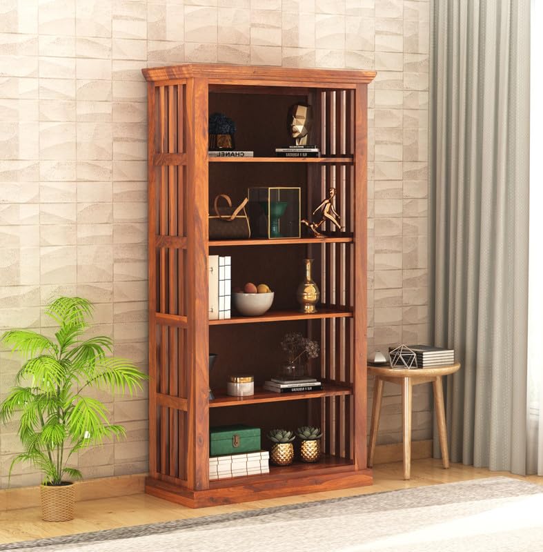 Solid Sheesham Wood Bookshelf With Open Shelf Storage Wooden - Honey Finish