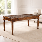 Solid Wood Brass Dining Table C - Honey Finish