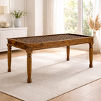 Solid Wood Brass Dining Table C - Stone Finish