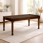 Solid Wood Brass Dining Table C - Walnut Finish