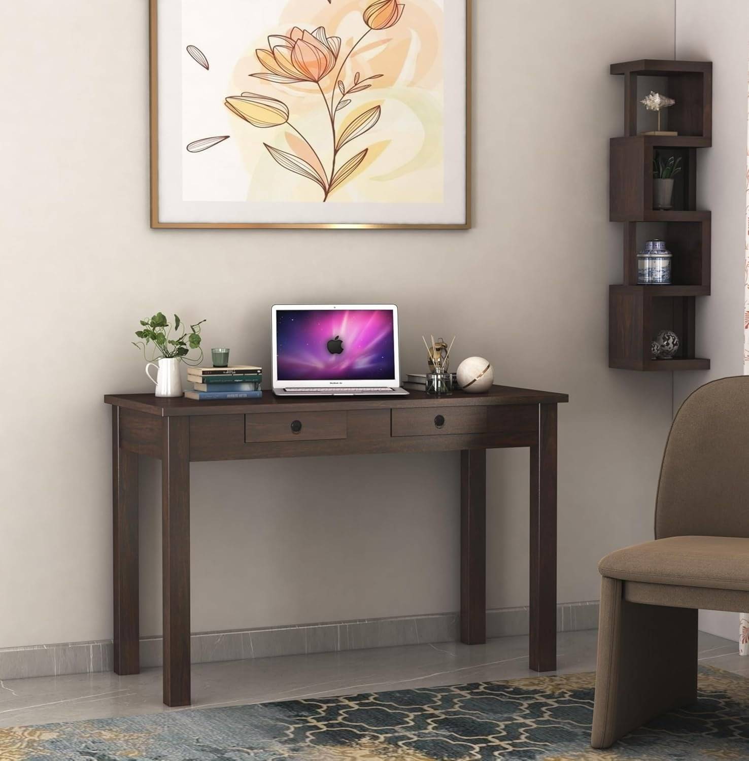 Study Table For Student With 2 Slide Drawer - Walnut Finish
