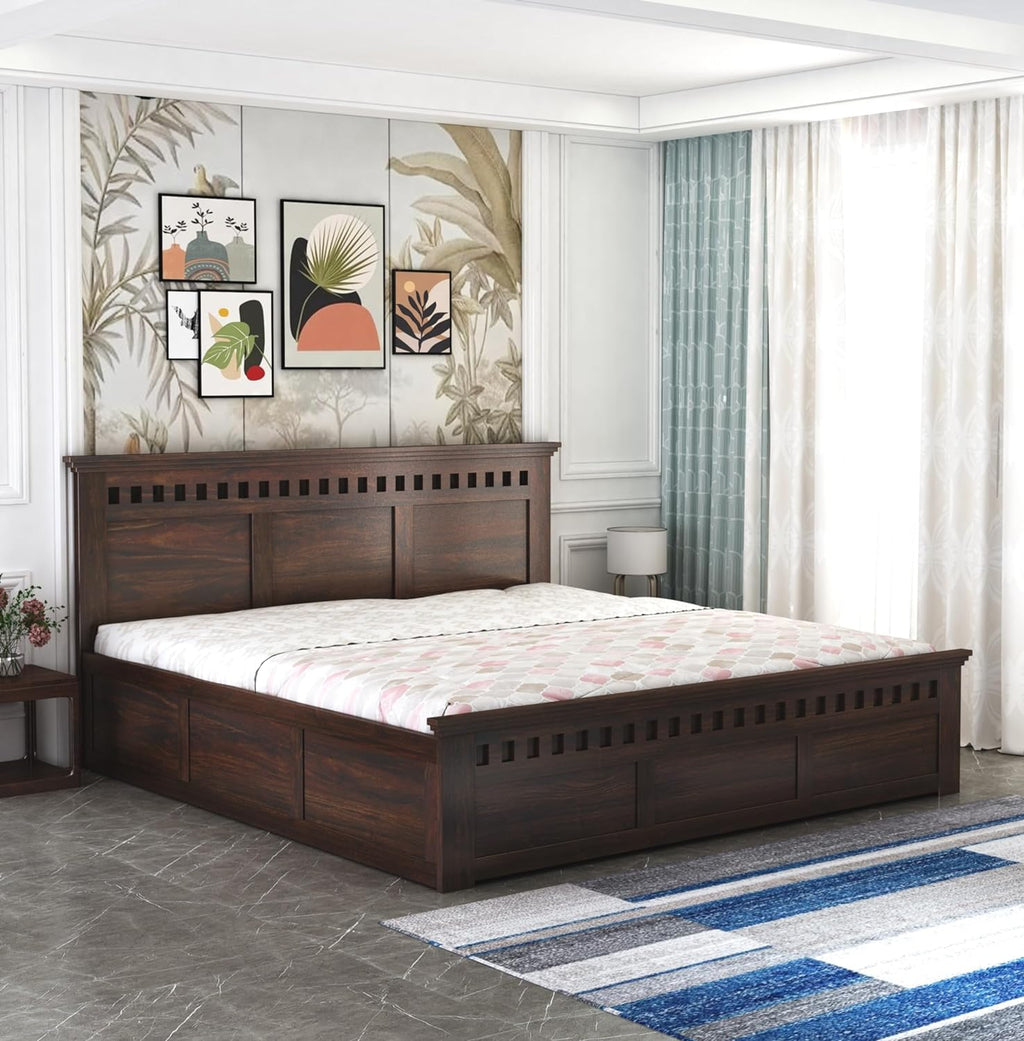 Wood Crafter Queen Size Bed With Box Storage - Walnut Finish
