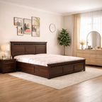 Wood Crafter Queen Size Bed With Box Storage - Walnut Finish