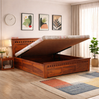 Wood Crafter King Size Bed with Hydraulic Storage - Honey Finish