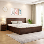 Wood Headboard Panel Queen Size Bed | Walnut Finish