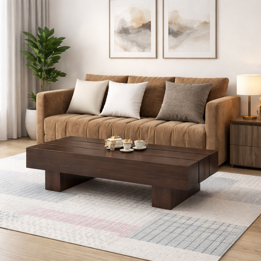 Wood Rectangle Center Coffee Table | Multipurpose Modern Tea Table | Durable Wooden Teapoy Furniture for Home, Lounge, Living Room, Hotels, Hall and Office