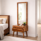 Wood Dressing Table with Mirror Wooden Makeup Vanity Table with 2 Drawer Storage Furniture for Bedroom Living Room Home