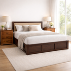 Wood King Size Bed with Hydraulic Storage | Walnut HYD-Cream Cushion