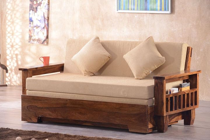 Wooden 3 Seater Sofa Cum Bed | Honey Finish